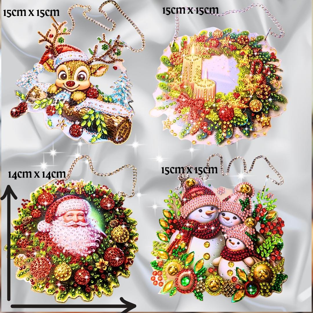 Handmade Diamond Painting Christmas - Window / Wall Decor Set Of 4