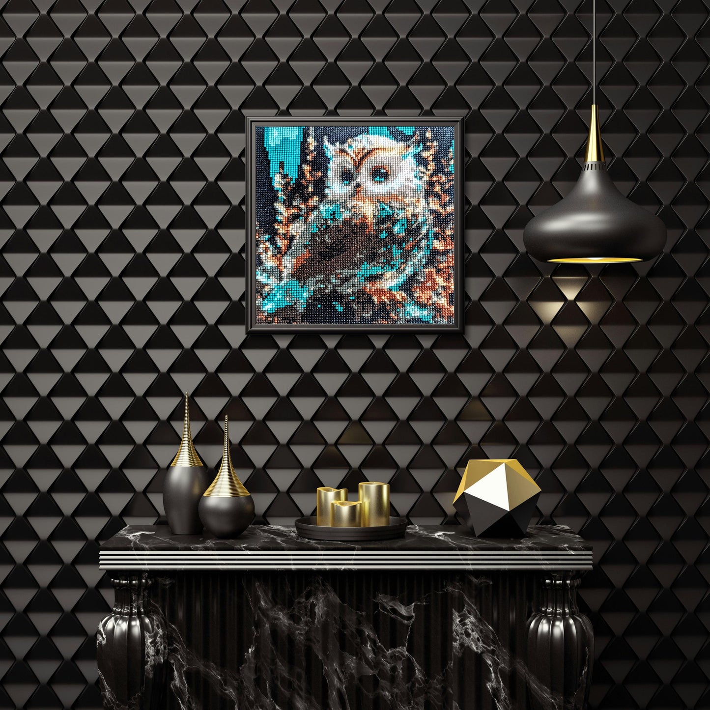 Handmade Mystical Blue Owl Diamond Painting - Full Drill 30cmX30 cm Wall Art - Diamond Art Gifts