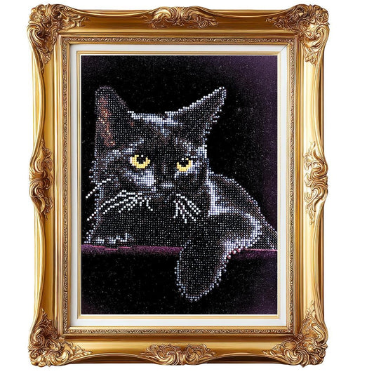 Handmade Diamond Painting Black Cat – 5D Full Drill Round - Diamond Art Gifts
