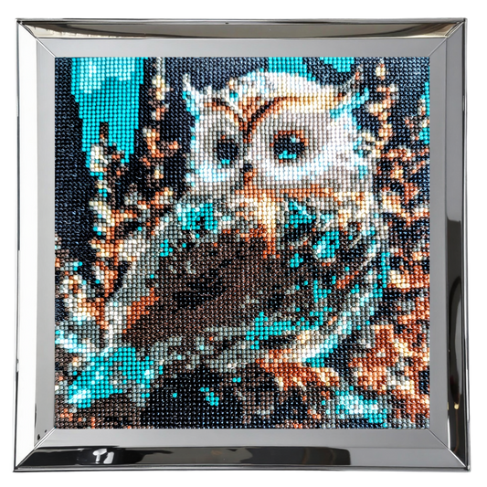 Completed Blue Owl Diamond Painting 30x30cm | 5D Full Drill Mystical Forest Art | Ready to Frame Nature Decor