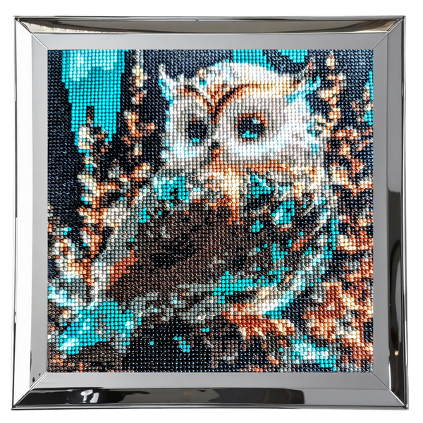 Completed Blue Owl Diamond Painting 30x30cm | 5D Full Drill Mystical Forest Art | Ready to Frame Nature Decor