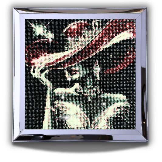 Completed Elegant Lady Diamond Painting 30x30cm | 5D Full Drill Red Hat Portrait Art | Ready to Frame Vintage Decor