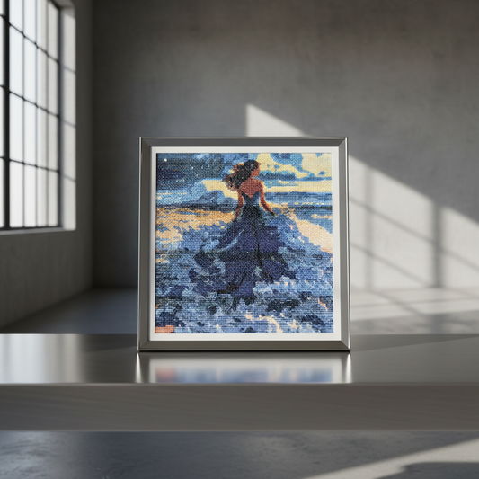 Completed Beauty On The Beach Diamond Painting 40x40cm | 5D Full Drill Ocean Art | Ready to Frame Coastal Decor