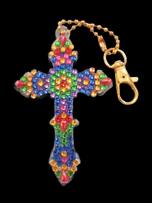 Handmade Sparkly Cross Keychains  Diamond Painting Rhinestone Set