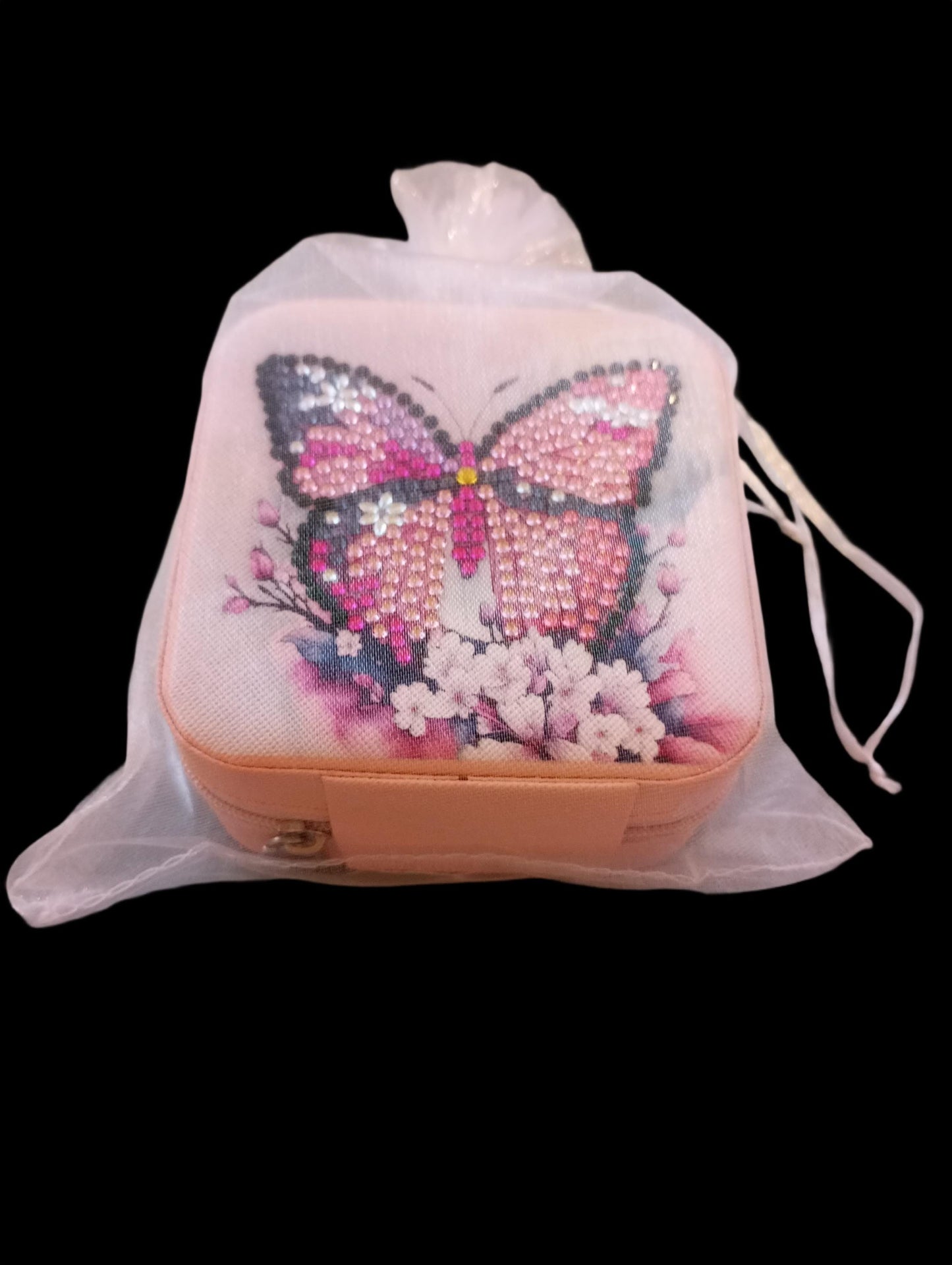 Handmade Butterfly Rhinestone Jewelry Box: Sparkly Diamond Painting Travel Organizer