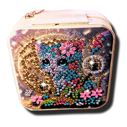 Handmade Kitten Diamond Painting Jewelry Box: Sparkly Travel Organizer