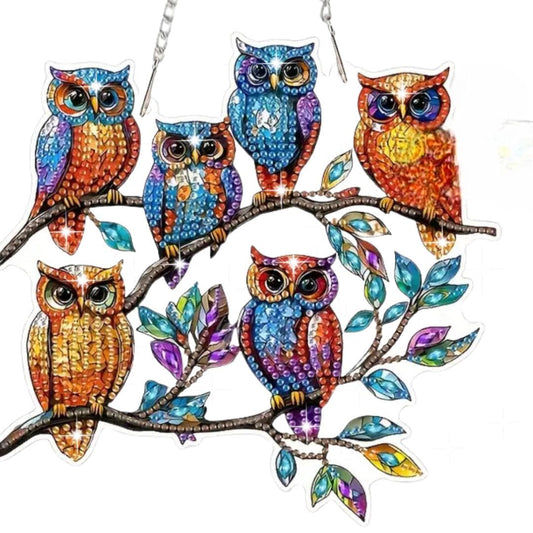 Handmade Handmade Diamond Painting Owls on Branch: Sparkly Rhinestone Decor