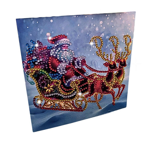 Handmade Handcrafted Santa's Sleigh Diamond Painting Christmas Card - Festive Holiday Art