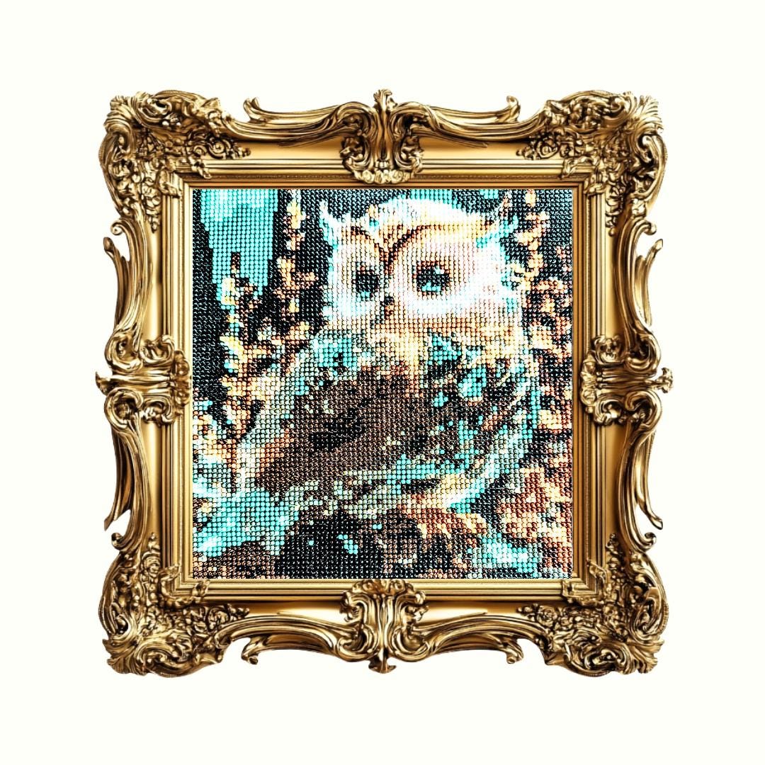 Handmade  Mystical Blue Owl Diamond Painting - Full Drill 30cmX30 cm Wall Art - Diamond Art Gifts