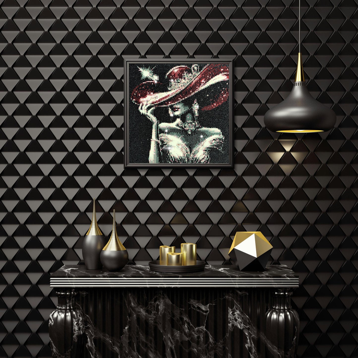 Handmade  Elegant Lady In Brimmed Red Hat Diamond Painting - Diamond Art Gifts