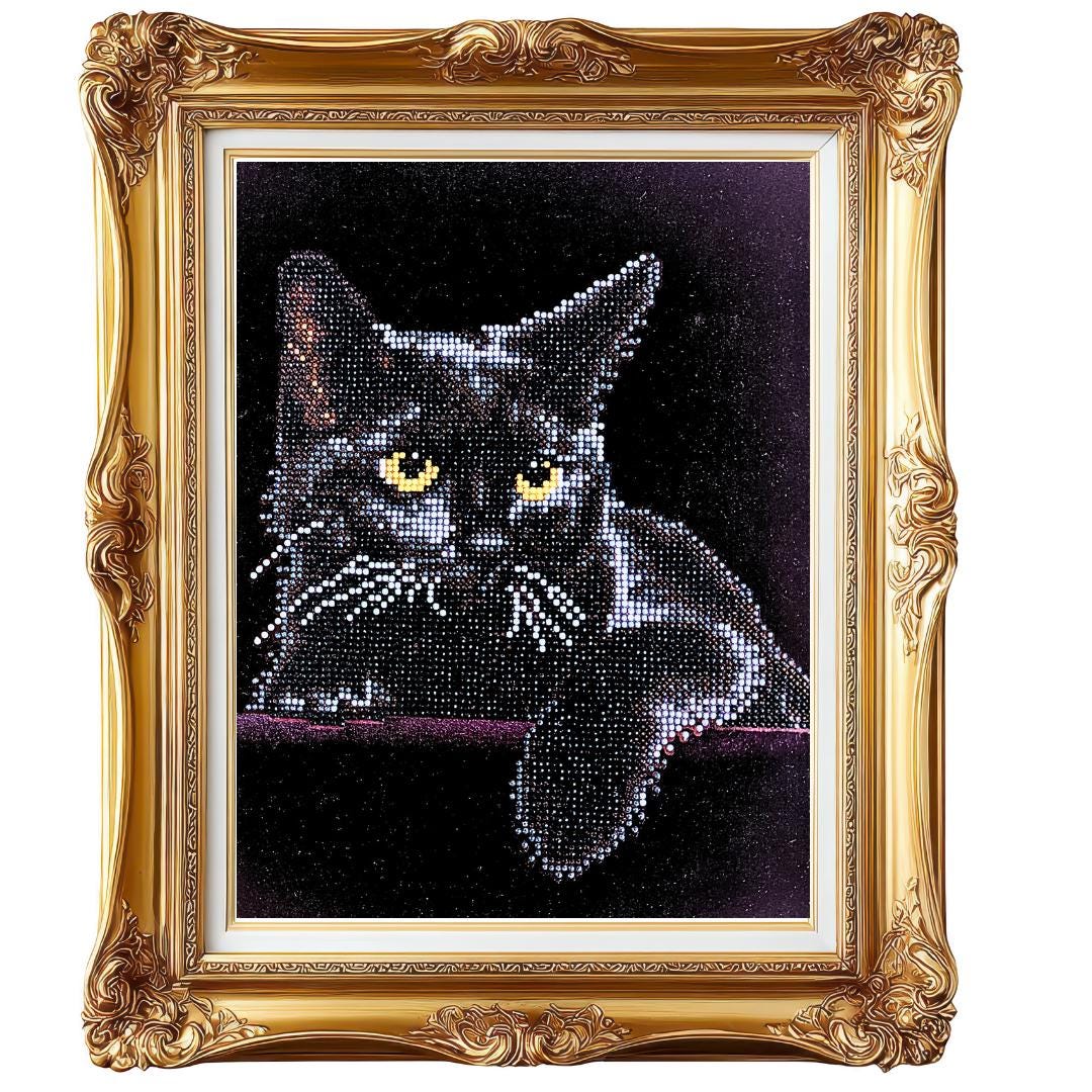 Handmade  Diamond Painting Black Cat –  5D Full Drill Round - Diamond Art Gifts