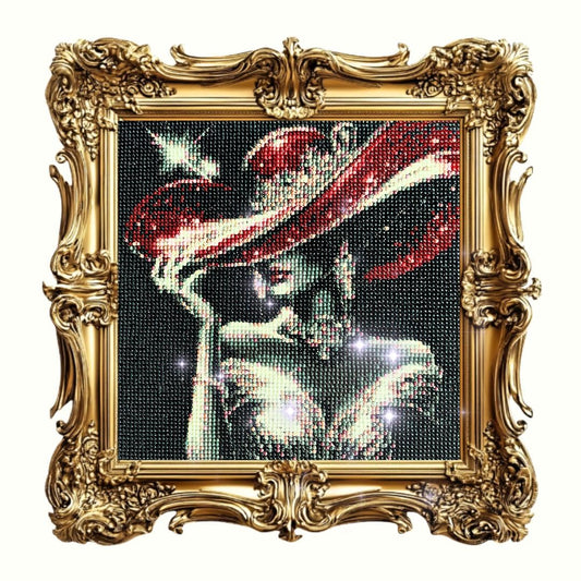 Handmade  Elegant Lady In Brimmed Red Hat Diamond Painting - Diamond Art Gifts