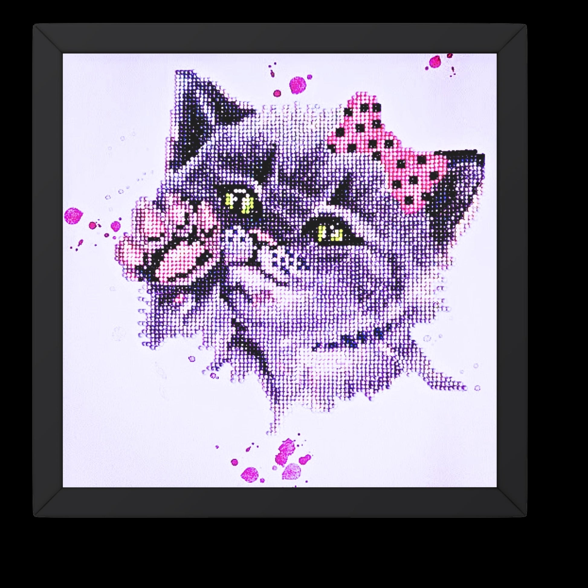 Handmade  Diamond Painting Kitten with Pink Bow – 5D Full Drill Round Diamonds, - Diamond Art Gifts