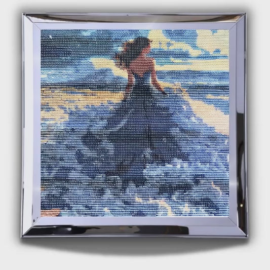 Completed Beauty On The Beach Diamond Painting 40x40cm | 5D Full Drill Ocean Art | Ready to Frame Coastal Decor